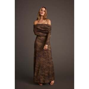 12th Tribe Hollis Mocha Blur Off the Shoulder Maxi Dress Size XS